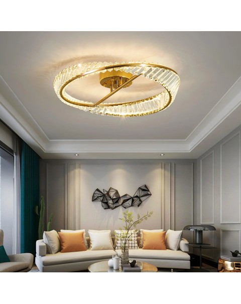 Post-modern light luxury bedroom ceiling light living room dining room simple atmosphere room high-grade crystal Us ring ceiling light