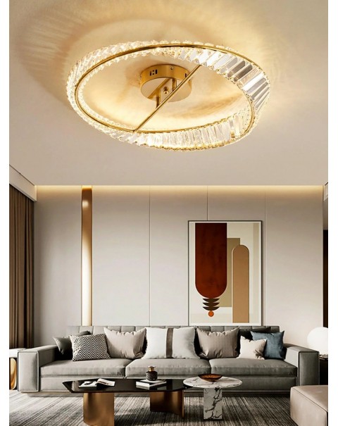 Post-modern light luxury bedroom ceiling light living room dining room simple atmosphere room high-grade crystal Us ring ceiling light