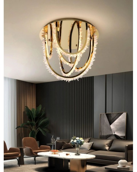 Designer crystal ceiling light stainless steel creative master bedroom light luxury high end master bedroom living room light luxury crystal light