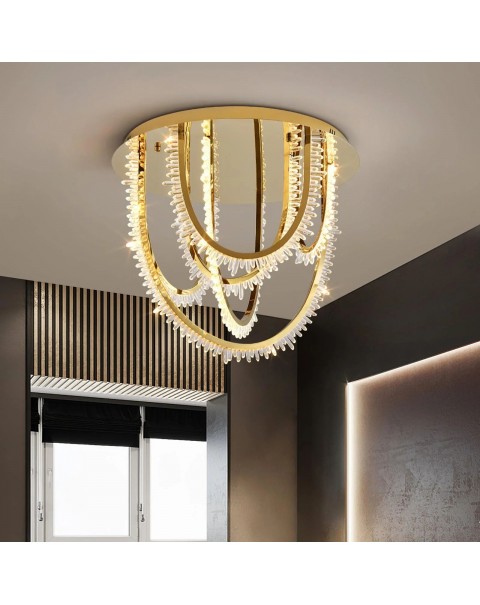 Designer crystal ceiling light stainless steel creative master bedroom light luxury high end master bedroom living room light luxury crystal light