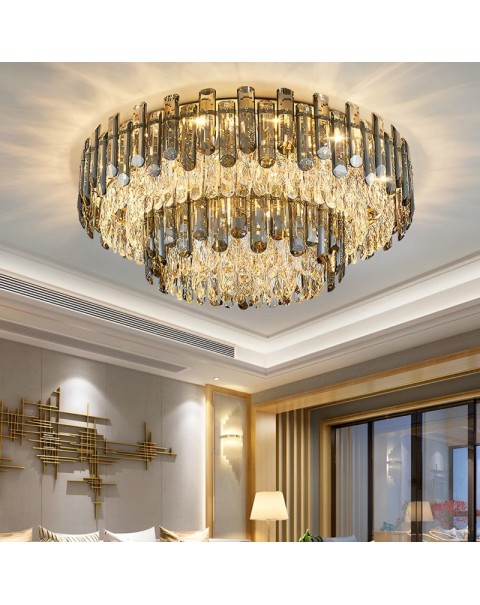 High-end atmosphere living room ceiling light 2024 new premium feeling large size crystal lamp dining room hall main light