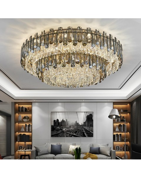 High-end atmosphere living room ceiling light 2024 new premium feeling large size crystal lamp dining room hall main light