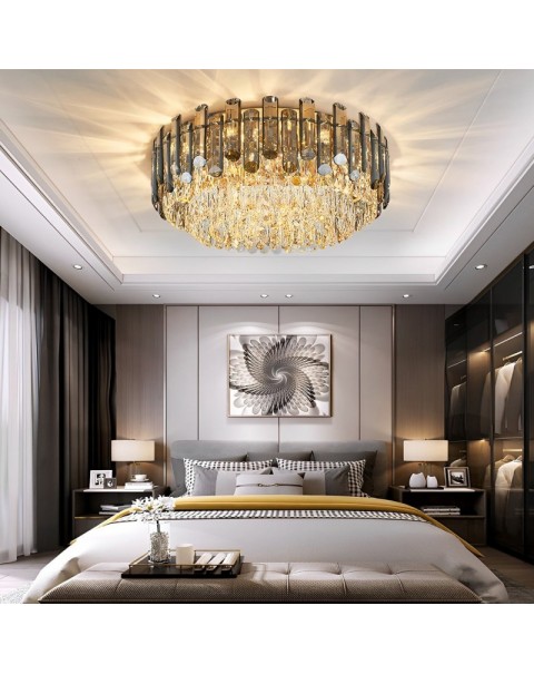 High-end atmosphere living room ceiling light 2024 new premium feeling large size crystal lamp dining room hall main light