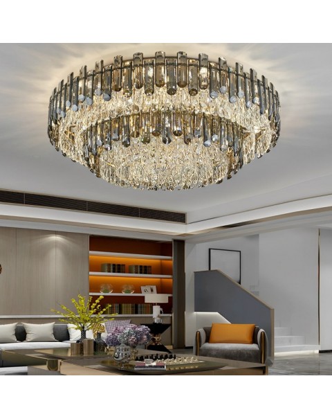 High-end atmosphere living room ceiling light 2024 new premium feeling large size crystal lamp dining room hall main light