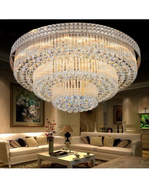 New s gold crystal round ceiling light modern simple lamps and lanterns living room restaurant hotel package room led remote control lamps and lanterns