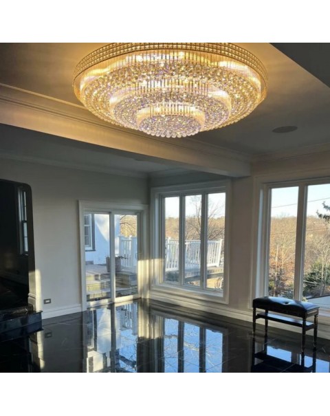 New s gold crystal round ceiling light modern simple lamps and lanterns living room restaurant hotel package room led remote control lamps and lanterns
