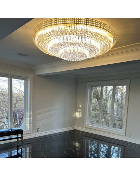 New s gold crystal round ceiling light modern simple lamps and lanterns living room restaurant hotel package room led remote control lamps and lanterns