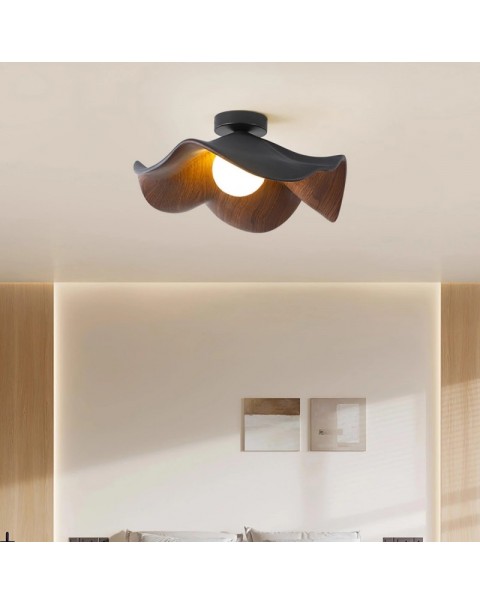 Lotus leaf ceiling lamp walnut wood grain modern simple new Chinese room lamp atmosphere senior sense bedroom eye protection lamps and lanterns