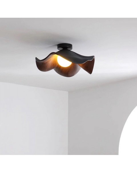 Lotus leaf ceiling lamp walnut wood grain modern simple new Chinese room lamp atmosphere senior sense bedroom eye protection lamps and lanterns