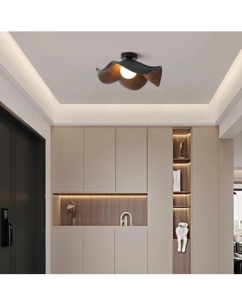 Lotus leaf ceiling lamp walnut wood grain modern simple new Chinese room lamp atmosphere senior sense bedroom eye protection lamps and lanterns