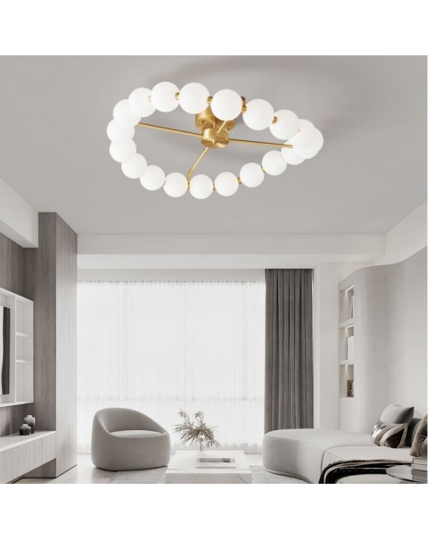 Scandinavian simple light luxury copper pearl necklace magic bean ceiling lamp full spectrum high index eye-care living room bedroom light