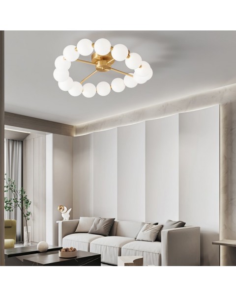 Scandinavian simple light luxury copper pearl necklace magic bean ceiling lamp full spectrum high index eye-care living room bedroom light