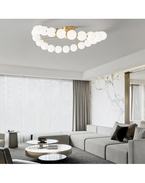 Scandinavian simple light luxury copper pearl necklace magic bean ceiling lamp full spectrum high index eye-care living room bedroom light