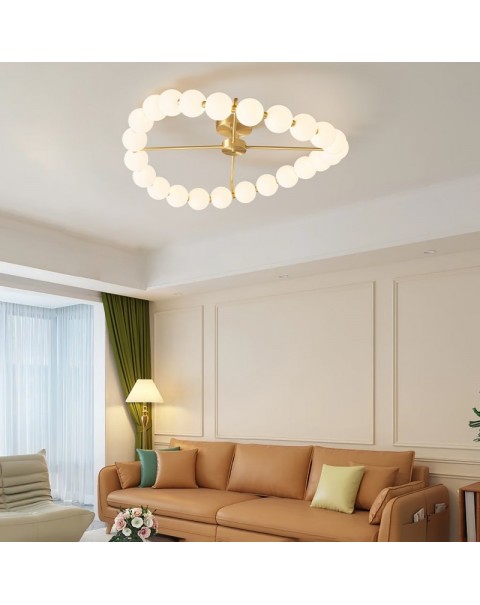 Scandinavian simple light luxury copper pearl necklace magic bean ceiling lamp full spectrum high index eye-care living room bedroom light