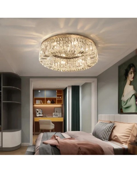 Light luxury crystal ceiling light living room lamp gold stainless steel mirror modern simple warm atmosphere master bedroom lamps and lanterns