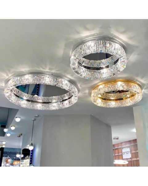 Light luxury crystal ceiling light living room lamp gold stainless steel mirror modern simple warm atmosphere master bedroom lamps and lanterns
