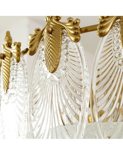 Vintage oval leaves glass ceiling lamp French light luxury bedroom living room dining room full copper chandelier