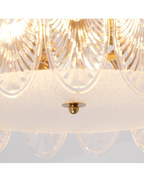 Vintage oval leaves glass ceiling lamp French light luxury bedroom living room dining room full copper chandelier