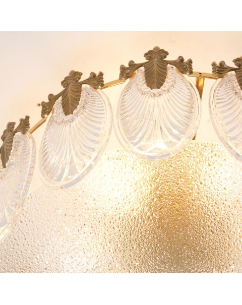 Vintage oval leaves glass ceiling lamp French light luxury bedroom living room dining room full copper chandelier