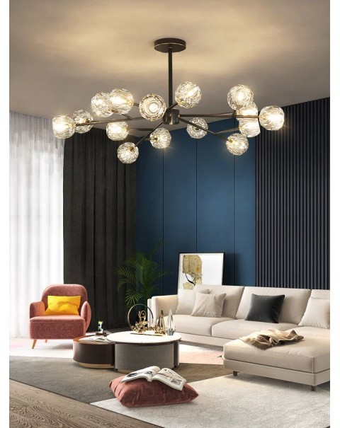 Light luxury chandelier living room lights modern simple atmosphere copper crystal molecular lights Scandinavian dining room bedroom main light fixture sets