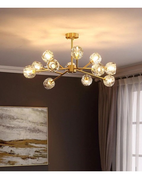 Light luxury chandelier living room lights modern simple atmosphere copper crystal molecular lights Scandinavian dining room bedroom main light fixture sets