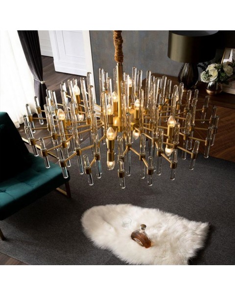 Full copper American light luxury post-modern crystal chandelier designer upscale dining room bedroom simple living room hall lamps and lanterns