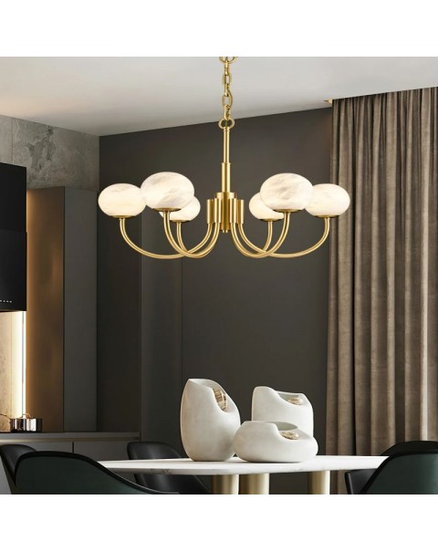 Marble chandelier full copper living room modern simple Scandinavian bedroom study lamp designer creative dining room Chinese lamps and lanterns
