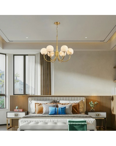 Marble chandelier full copper living room modern simple Scandinavian bedroom study lamp designer creative dining room Chinese lamps and lanterns