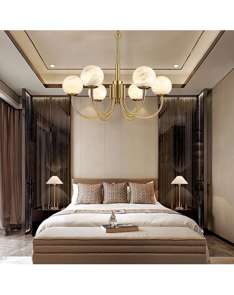 Marble chandelier full copper living room modern simple Scandinavian bedroom study lamp designer creative dining room Chinese lamps and lanterns