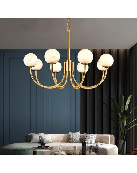 Marble chandelier full copper living room modern simple Scandinavian bedroom study lamp designer creative dining room Chinese lamps and lanterns