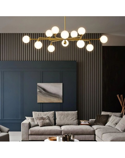 Full copper living room chandelier post-modern minimalist Scandinavian three rooms and two rooms whole house package combination of atmospheric magic beans main lamps and lanterns
