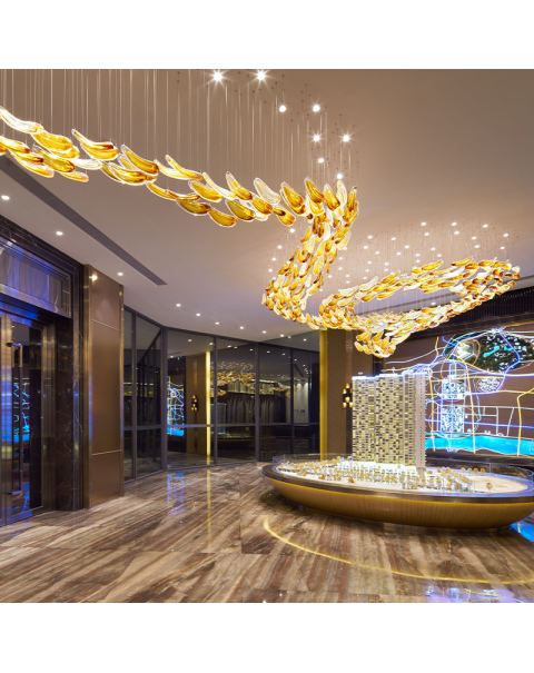 Stamen chandelier in the hotel lobby