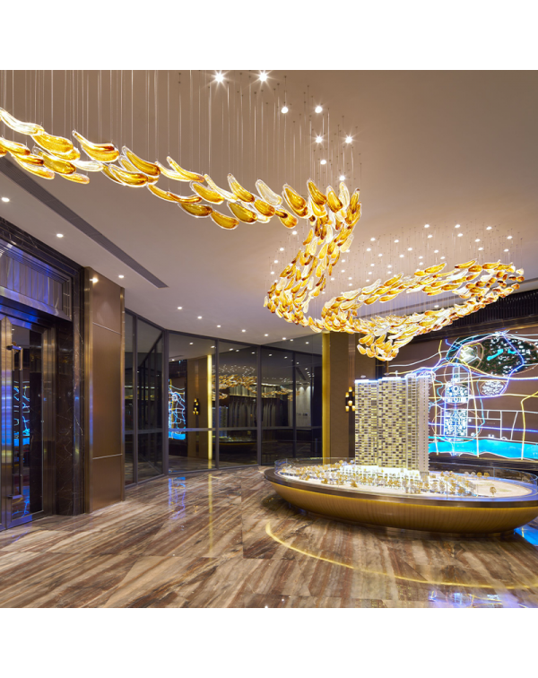 Stamen chandelier in the hotel lobby