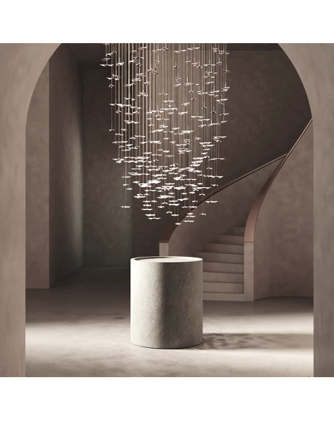 Villa spiral staircase ginkgo biloba falling chandelier