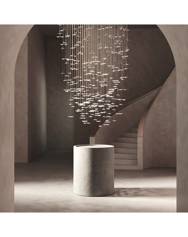 Villa spiral staircase ginkgo biloba falling chand...