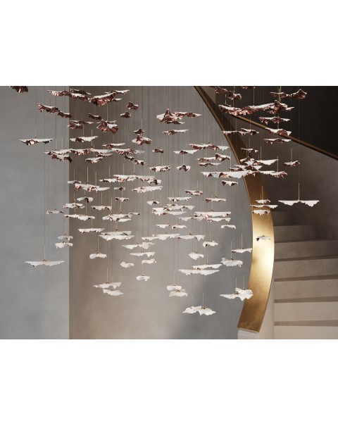 Villa spiral staircase ginkgo biloba falling chandelier