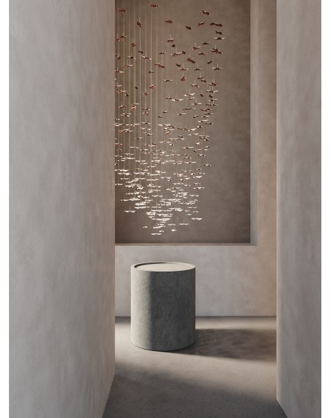 Villa spiral staircase ginkgo biloba falling chandelier