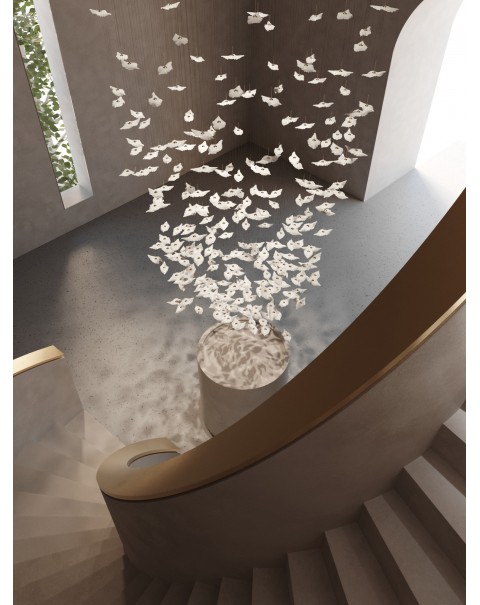 Villa spiral staircase ginkgo biloba falling chandelier