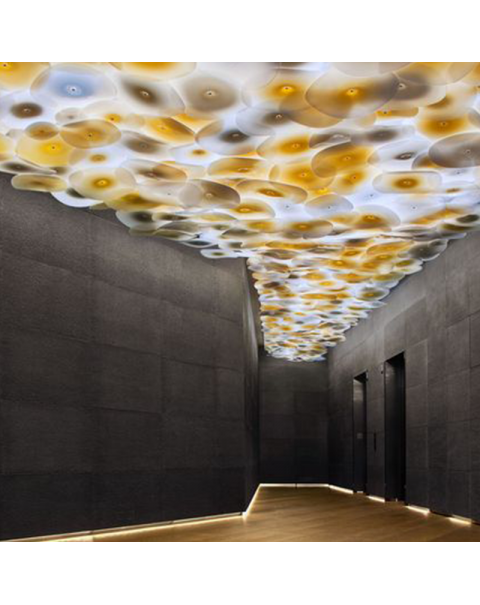 Hotel lobby ceiling lotus leaf art glass pendant