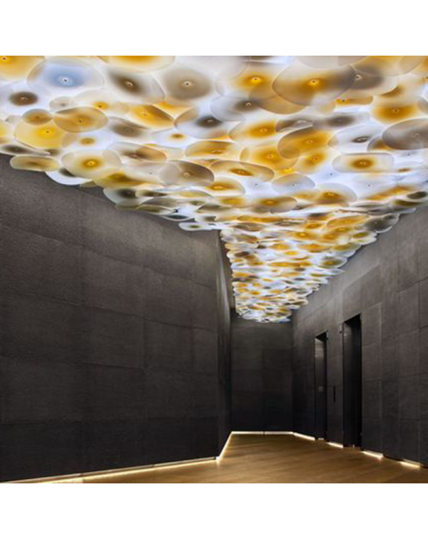 Hotel lobby ceiling lotus leaf art glass pendant