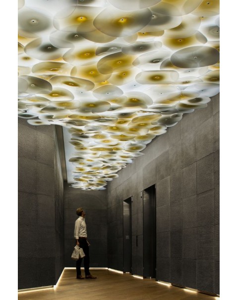 Hotel lobby ceiling lotus leaf art glass pendant