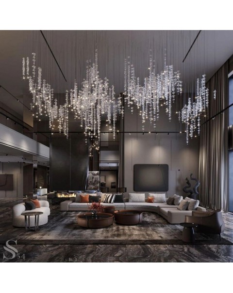 Sparkling Crystal Long Chandelier