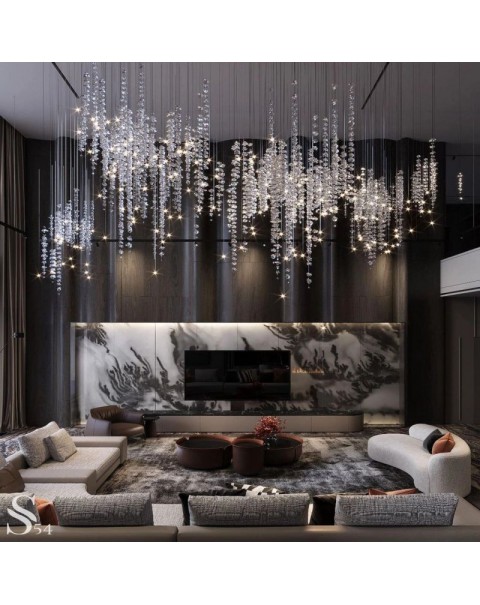 Sparkling Crystal Long Chandelier