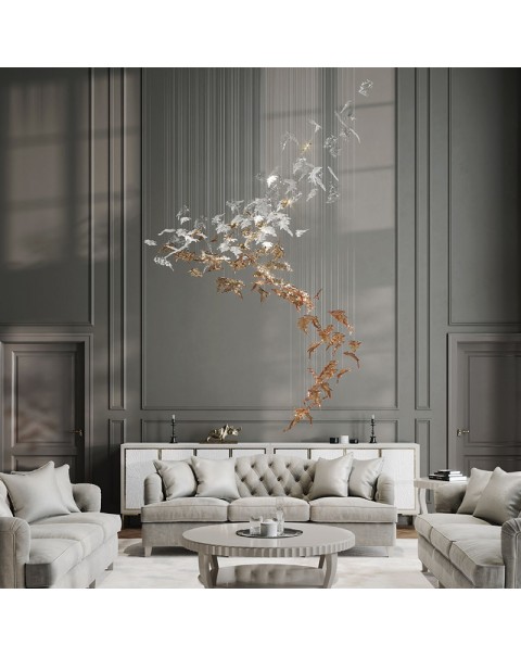 Maple Leaf Crystal Glass Pendant Chandelier