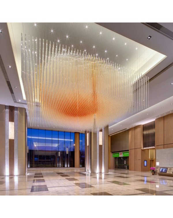Thin Column Crystal Glass Chandelier for Lobby