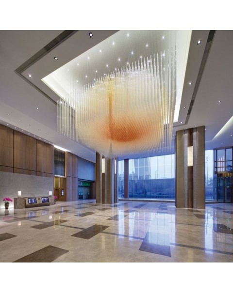 Thin Column Crystal Glass Chandelier for Lobby