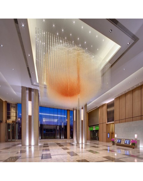 Thin Column Crystal Glass Chandelier for Lobby