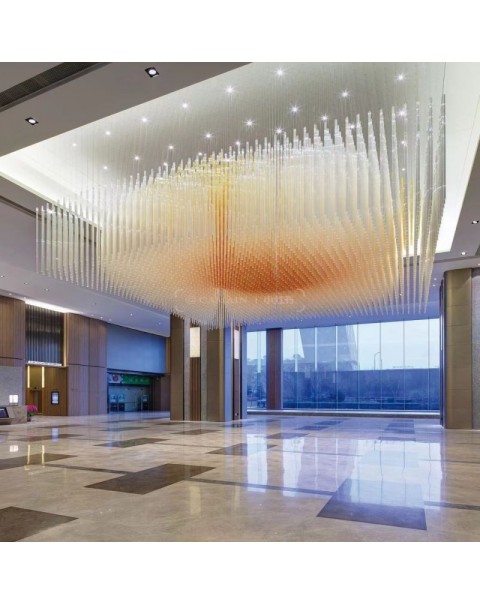 Thin Column Crystal Glass Chandelier for Lobby