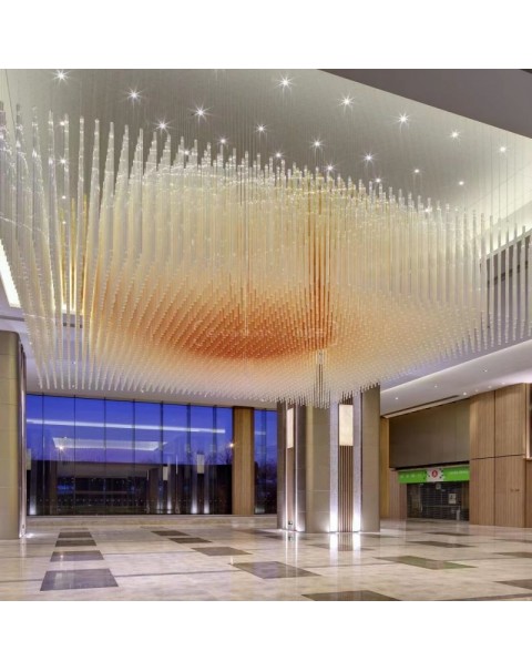 Thin Column Crystal Glass Chandelier for Lobby