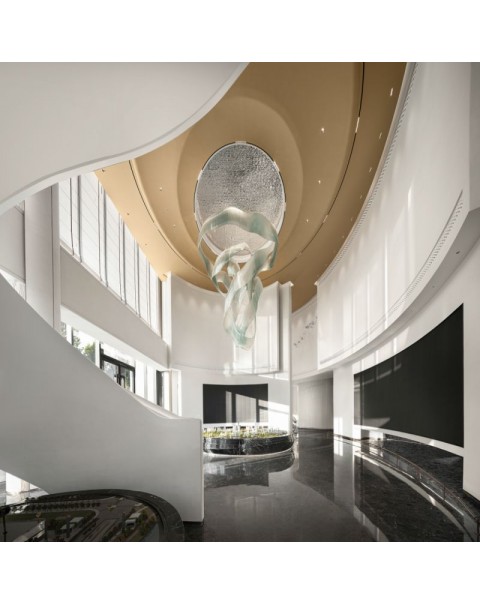 Living Room Hotel Blue Green Ribbon Crystal Chandelier